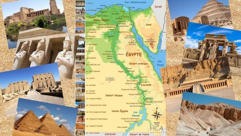 Carte de l'Égypte et des 20 Sites Antiques Principaux